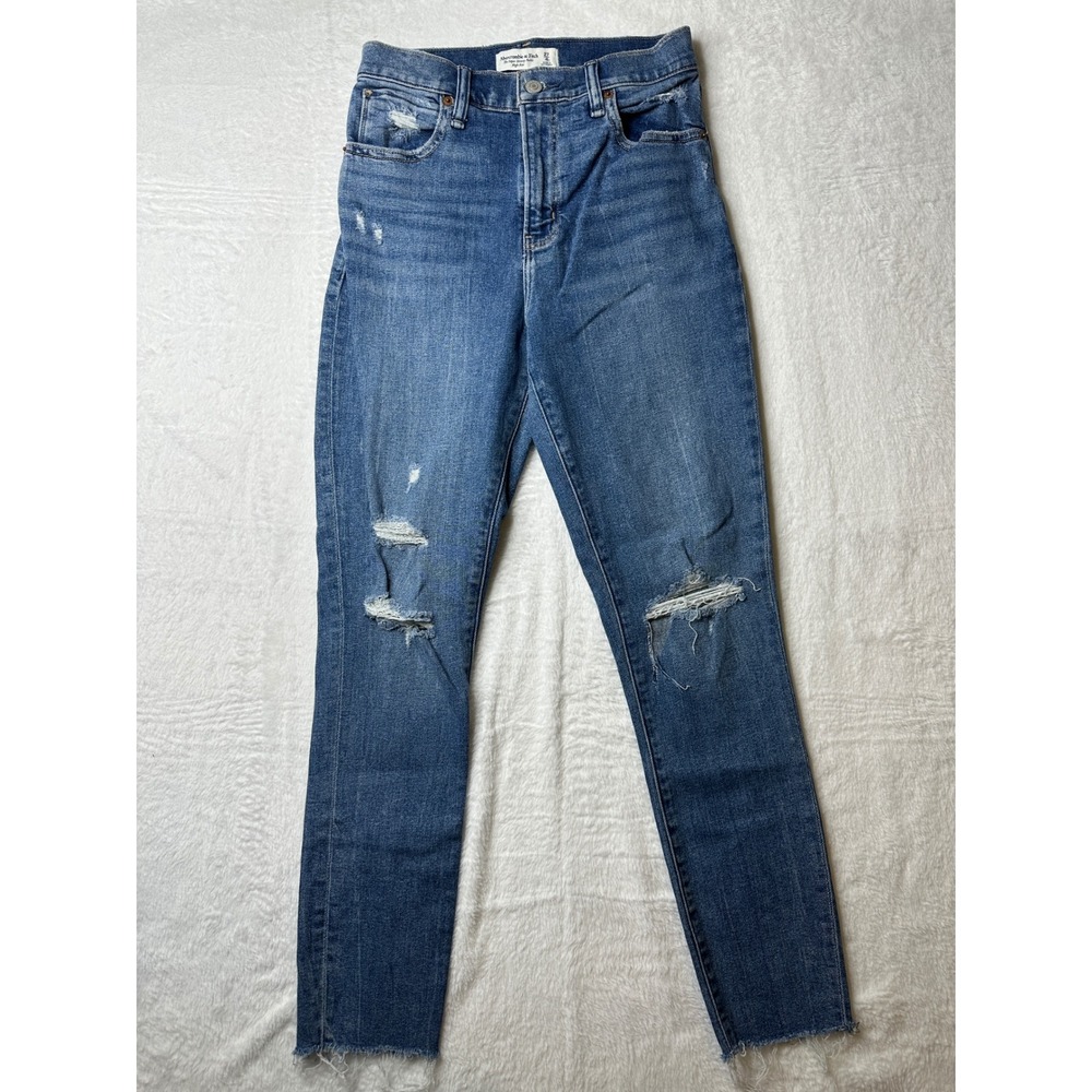 Abercrombie & Fitch Super Skinny Ankle Jeans Womens 4R27 Blue Distressed Raw Hem
